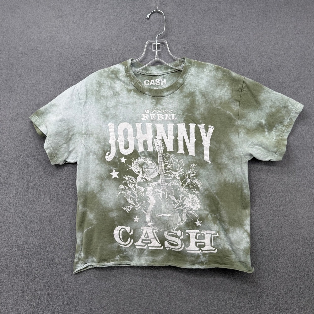 Johnny Cash Cropped T Shirt American Rebel Graphic Tee Olive Green Tie Dye Small